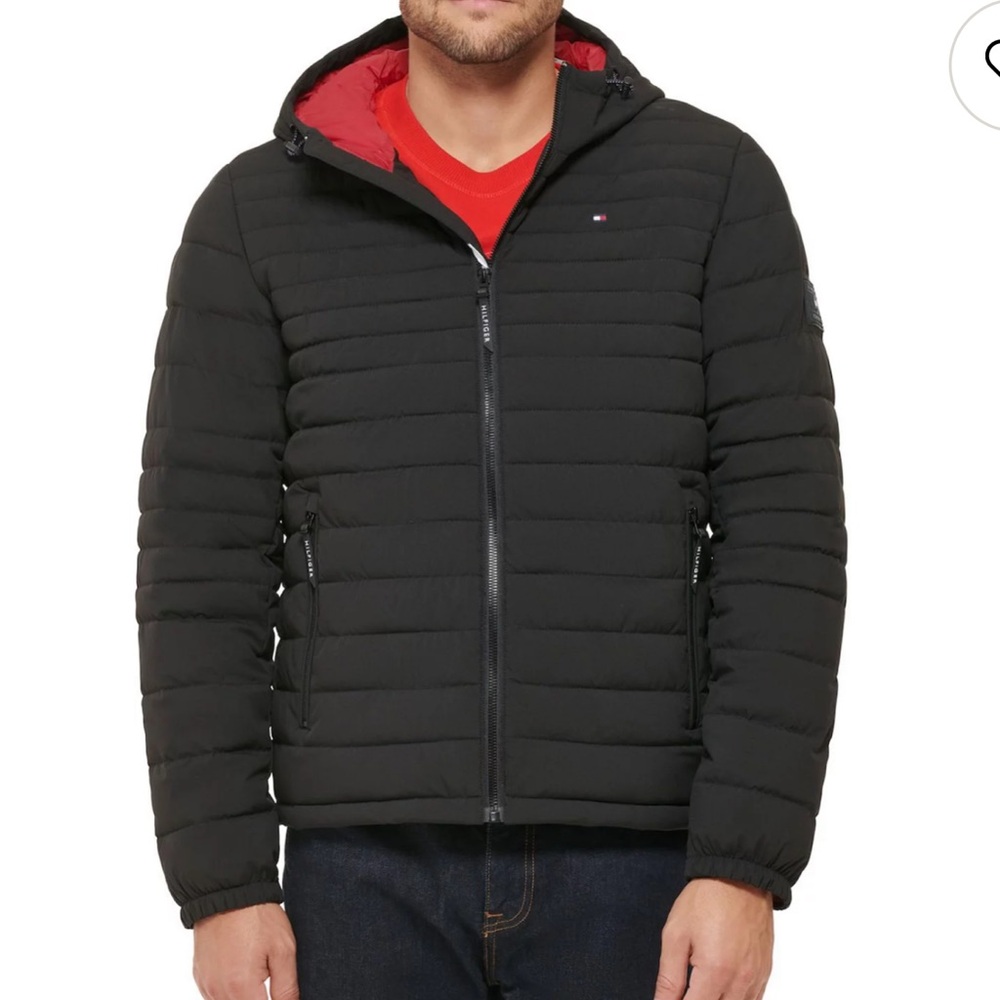 Tommy Hilfiger Black Puffer Jacket with Red Interior